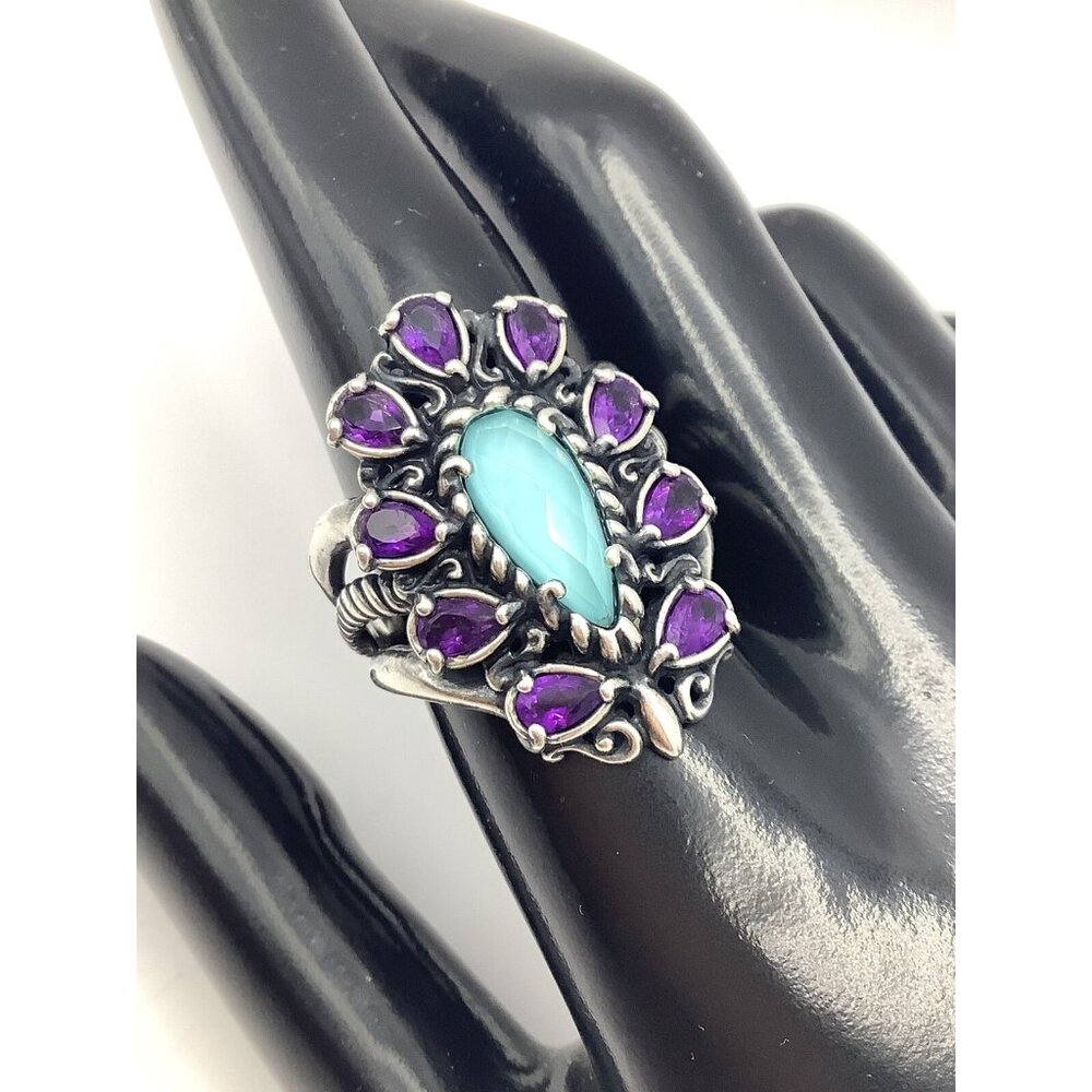 Carolyn Pollack Relios Signed Sterling Silver Blue Topaz & Amethyst RING Size 10